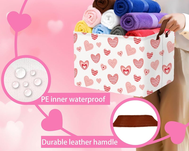 BOOHIT Valentines Day Basket Large Foldable Heart Shaped Storage Box for Gifts Kids Empty Storage Bins Rectangular Toy Organizer Decor (Pink Fingerprint Love) - Image 3